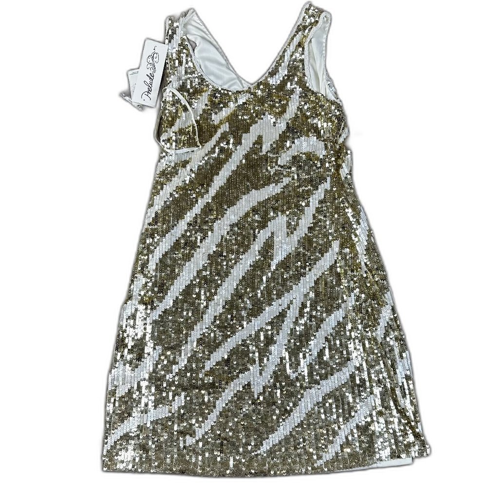 NWT Mini Dress Size 8 | Prelude White and Gold pearl & Sequin Tank Dress.